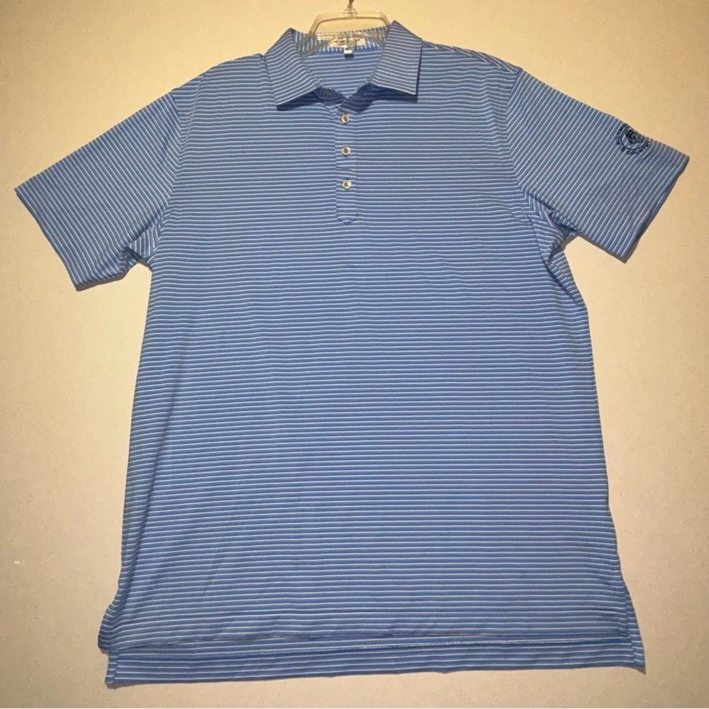 Peter Millar Summer Comfort Blue Stripe Polo Shirt Large